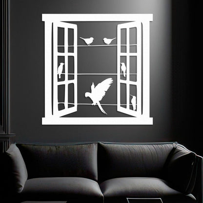 Open Window Design with Birds Silhouette